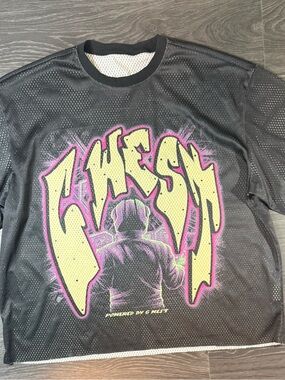 Black Mesh Short-Sleeve Graphic Tee - Neon Yellow & Pink